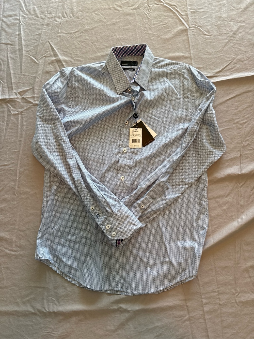 Men's Light Blue Micro-Pattern Dress Shirt - Contemporary Spread Collar
